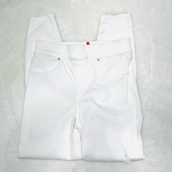 SPANX White High Waisted Skinny Jeans Raw Hem Distressed Ankle Pants Size Small - Picture 4 of 13